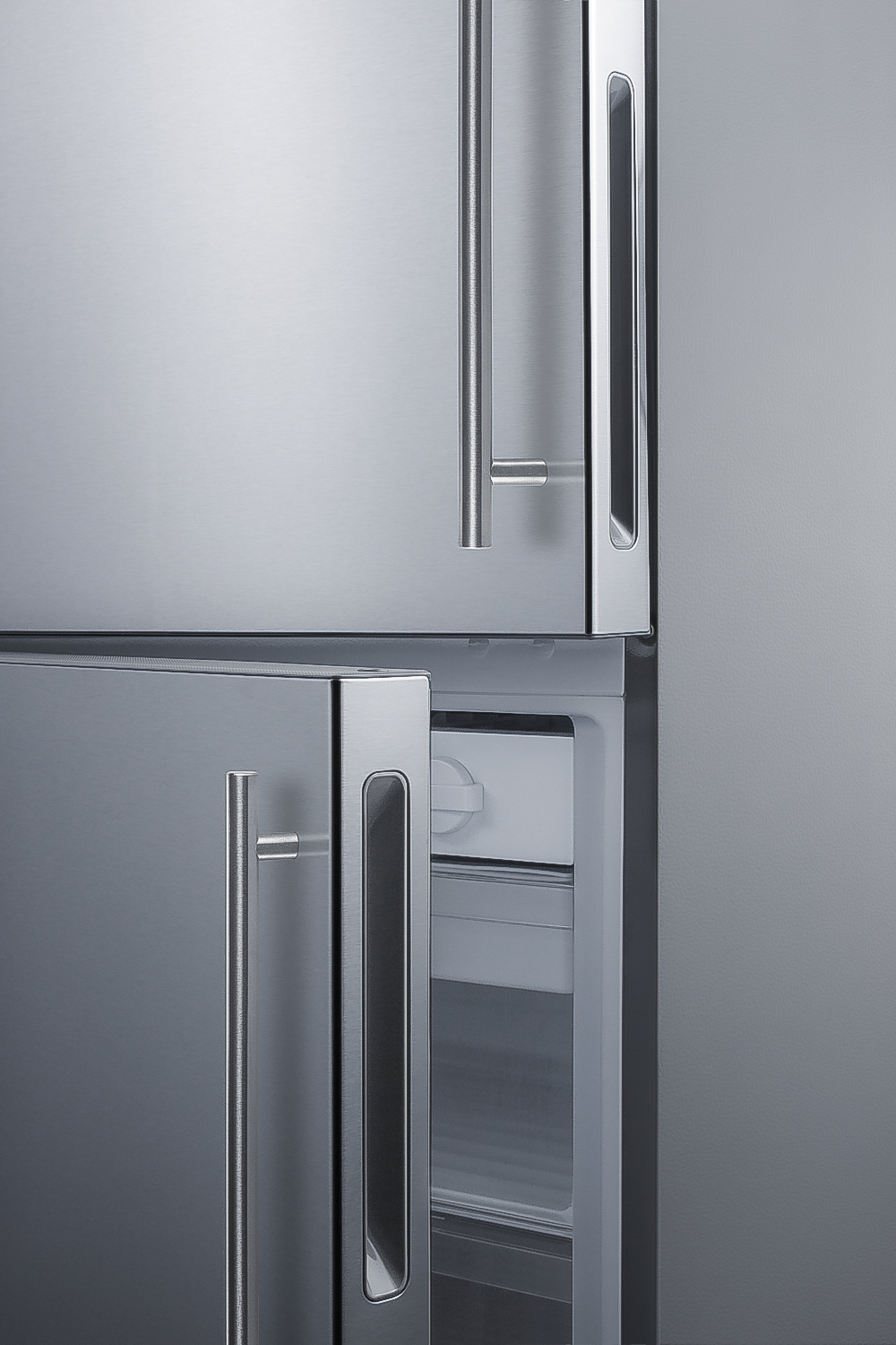Frost-free ENERGY STAR certified bottom freezer refrigerator in stainless steel with digital controls and a counter depth fit